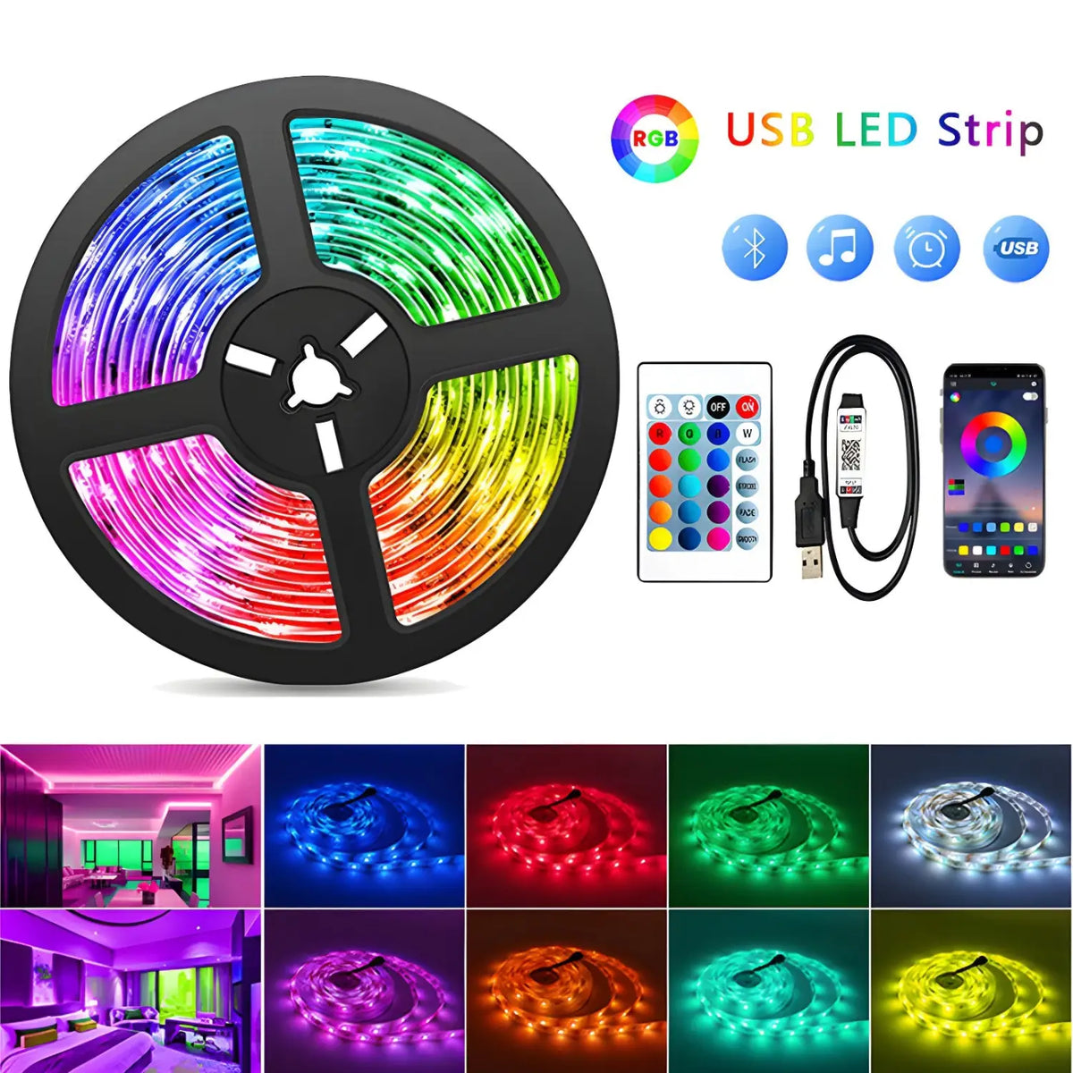Smart LED Lights Bluetooth RGB Strip with Remote Control